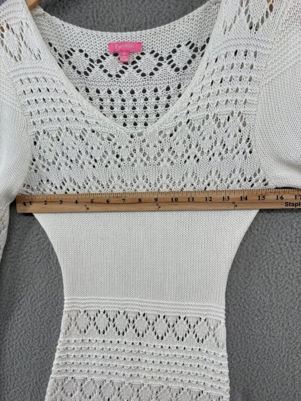 Dolls Kill Sugar Thrillz California Dreamin Crochet Mini Dress M Bell Sleeve - Picture 6 of 15